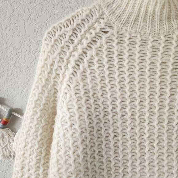 Theory Astral Alpaca Silk Open Chunky Knit Mock Neck Sweater Ivory Minimalist S - Picture 6 of 12